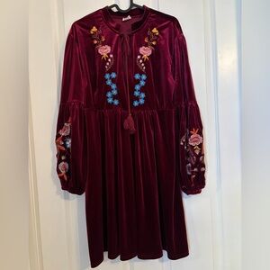 ASA Fashion Group - Women’s - Burgundy Embroidered Velvet Dress.  Size XL